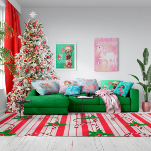 Aangepaste Unicorn Pink Cute Girl-kerstsnowflake Kussen