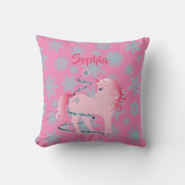 Aangepaste Unicorn Pink Cute Kerstmis Snowflake Kussen