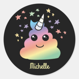 Aangepaste Unicorn Rainbow Poop Emoji Kawaii Ronde Sticker