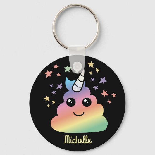 Aangepaste Unicorn Rainbow Poop Emoji Kawaii Sleutelhanger (Voorkant)
