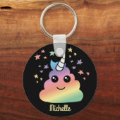 Aangepaste Unicorn Rainbow Poop Emoji Kawaii Sleutelhanger (Voorkant)