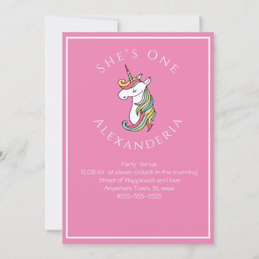 Aangepaste Unicorn regenboogroze Gi 1 verjaardag Kaart (Voorkant)