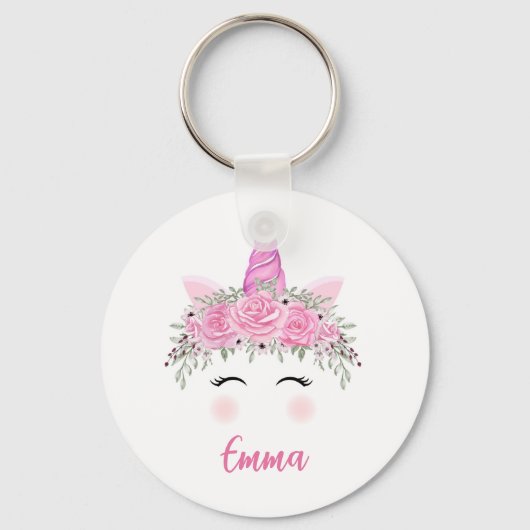 Aangepaste Unicorn Sleutelhanger met roze naam (Voorkant)