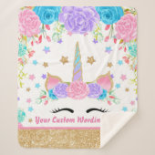 Aangepaste Unicorn Waterverf bloem Sherpa Deken (Voorkant)