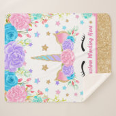 Aangepaste Unicorn Waterverf bloem Sherpa Deken (Voorkant (horizontaal))