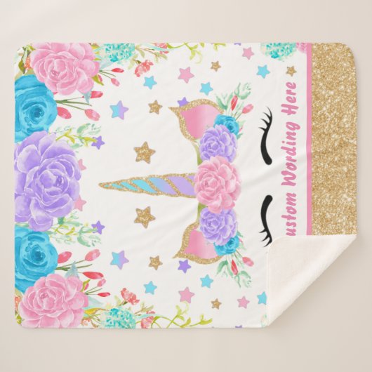 Aangepaste Unicorn Waterverf bloem Sherpa Deken (Voorkant (horizontaal))