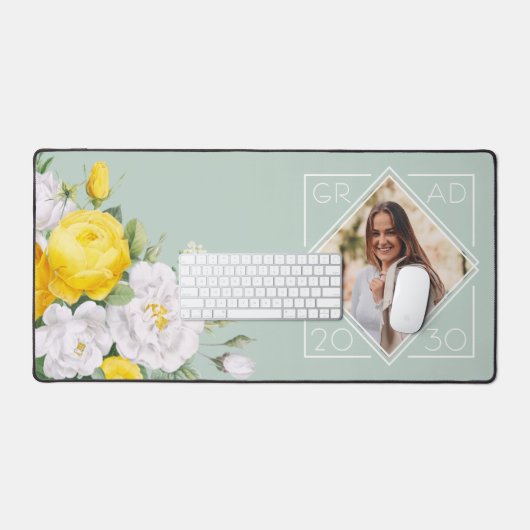 Aangepaste unieke Afstuderen foto Keepsake Floral Bureaumat (Keyboard & Muis)