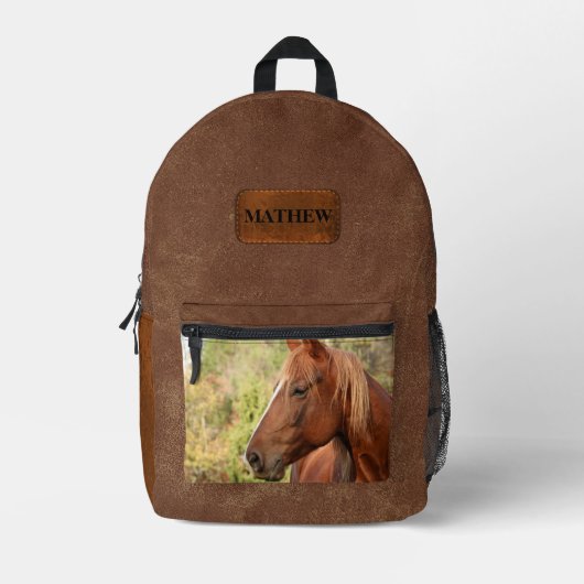 Aangepaste unieke combinatie Bruin paard en leer Bedrukte Rugzak (Voorkant)