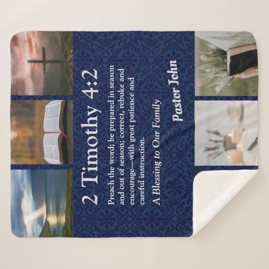 Aangepaste unieke kerstcadeaus voor Pastors Blue Sherpa Deken (Voorkant (horizontaal))