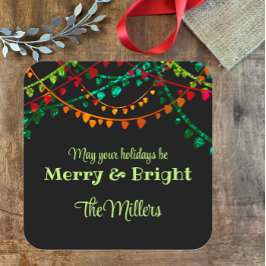 Aangepaste unieke kleurrijke vrolijke kerstverlich vierkante sticker