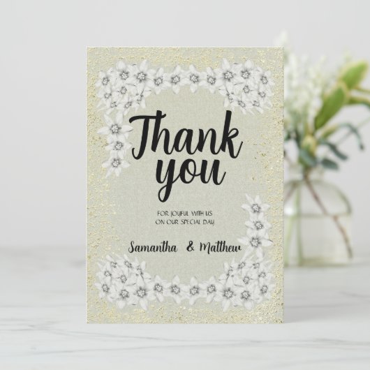 Aangepaste unieke moderne gouden bloemen dank u wi bedankkaart (Staand voorkant)