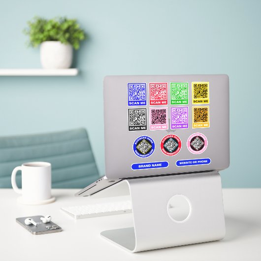 Aangepaste unieke QR-codes - promotionele Stickers (Laptop op bureau)