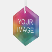 Aangepaste Upload uw Afbeelding Foto of Logo Hexag Glas Ornament (Voorkant links)