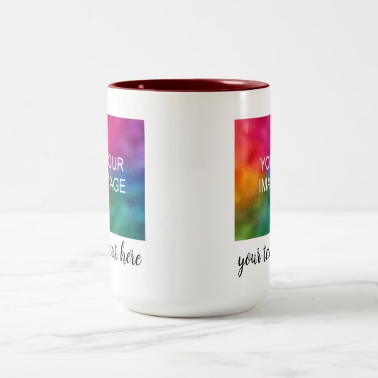 Aangepaste Upload uw foto Business Logo Eigen teks Tweekleurige Koffiemok (Center)