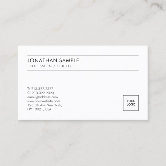 Aangepaste upload uw Logo Elegant Modern Minimalis Visitekaartje (Voorkant)