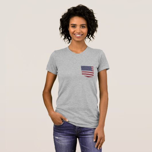 Aangepaste USA Flag Pocket T-shirt, Patriottische  T-shirt (Voorkant volledig)