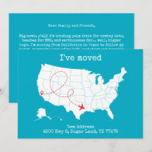 Aangepaste USA Kaart Turquoise "Ik ben verhuisd" A