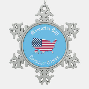 Aangepaste USA Kaart Vlag Memorial Day Rood Wit Bl Tin Sneeuwvlok Ornament