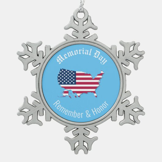 Aangepaste USA Kaart Vlag Memorial Day Rood Wit Bl Tin Sneeuwvlok Ornament (Voorkant)