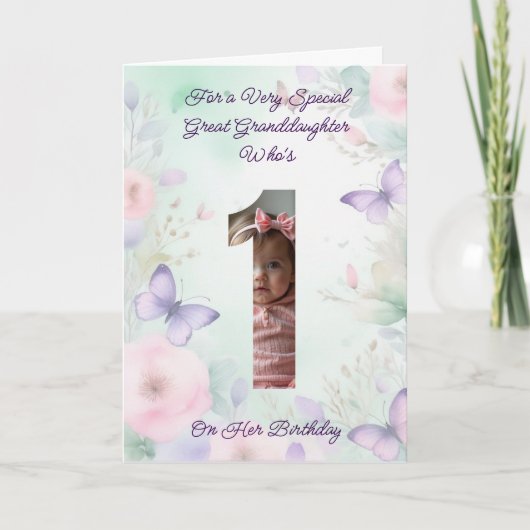 Aangepaste Uw Eigen Foto 1-Jaar Meisje Verjaardag  Kaart (Voorkant)
