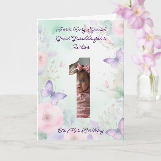 Aangepaste Uw Eigen Foto 1-Jaar Meisje Verjaardag  Kaart (Orchidee)