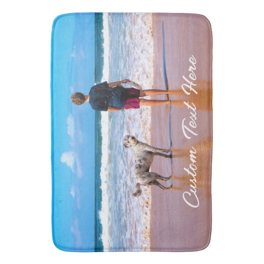 Aangepaste uw foto badmat met tekstnaam (Voorkant Verticaal)