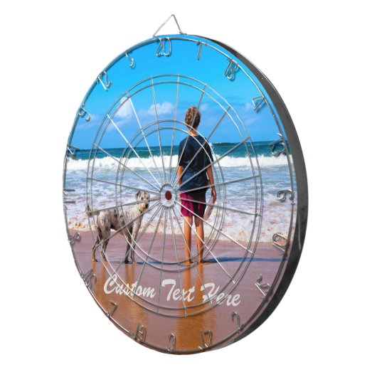 Aangepaste uw foto Dart Board Gift met tekst Dartbord (Voorkant Rechts)