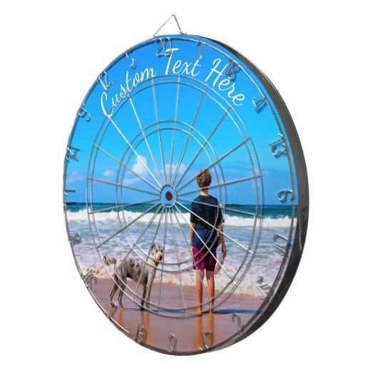 Aangepaste uw foto Dart Board Gift met tekst Dartbord (Voorkant Rechts)