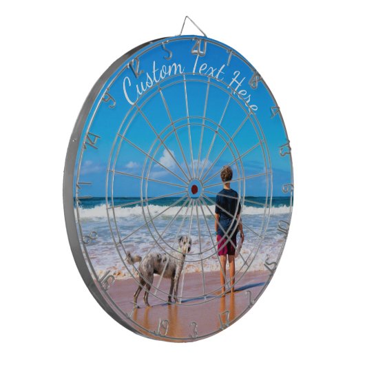 Aangepaste uw foto Dart Board Gift met tekst Dartbord (Voorkant Links)