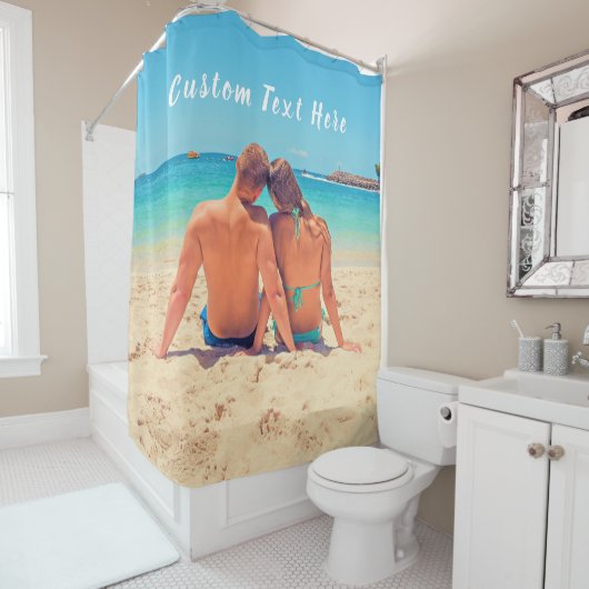 Aangepaste uw foto douche gordijn met tekst (In situ)