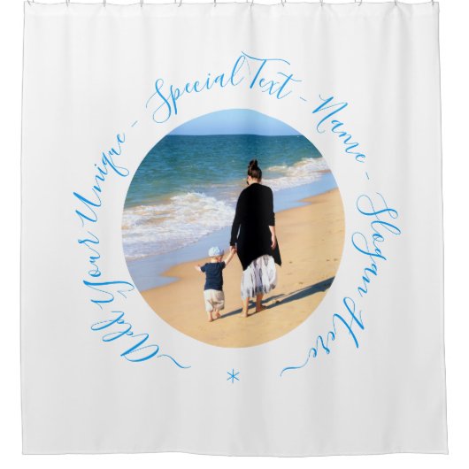 Aangepaste uw foto douche gordijn met tekst (Voorkant)
