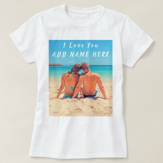 Aangepaste uw foto en naam T-shirt tekst Ik hou va (Design voorkant)