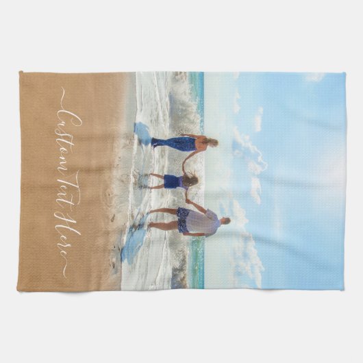 Aangepaste uw foto en tekst keukenhanddoek (Horizontaal)