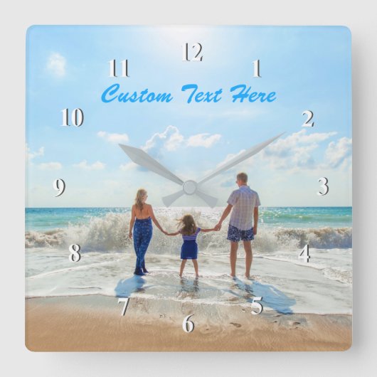 Aangepaste Uw Foto en Tekstklok Gepersonaliseerde  Vierkante Klok (Voorkant)