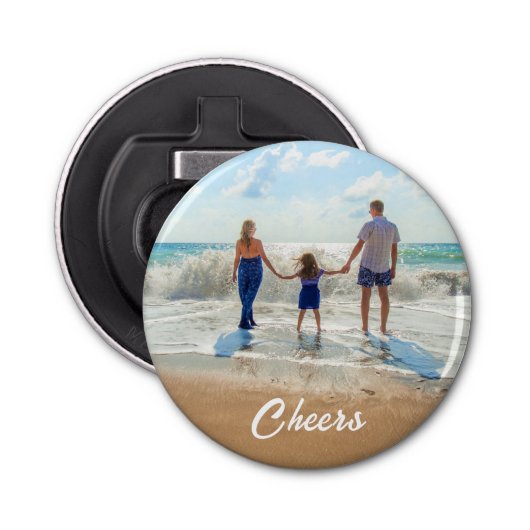 Aangepaste uw foto flesopener met tekst - Proost Button Flesopener (Voorkant)