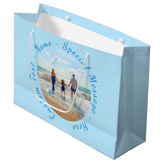 Aangepaste uw foto geschenkzak met tekst naam groot cadeauzakje (Voorkant Gekanteld)