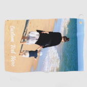 Aangepaste uw foto Golf handdoek cadeau met tekst (Horizontaal)