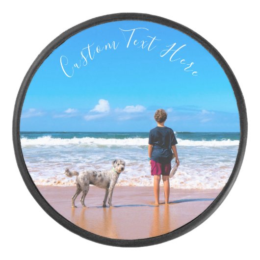 Aangepaste Uw Foto Hockey Puck met Tekst (Voorkant)