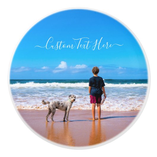 Aangepaste uw foto keramische knop met tekst (Voorkant)