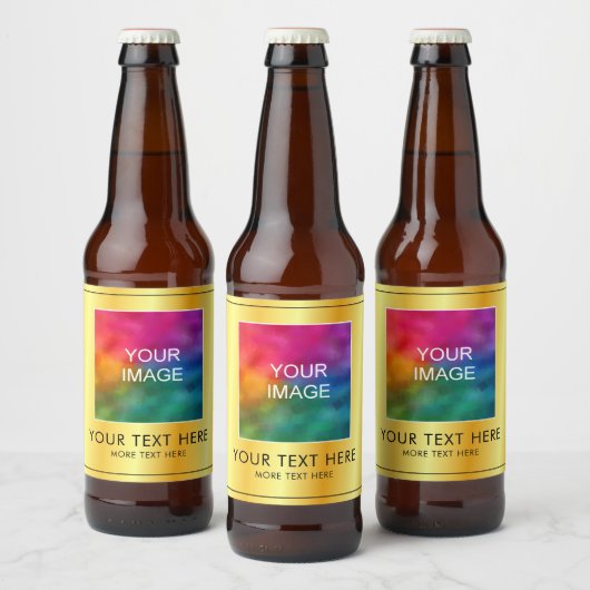 Aangepaste uw foto of Logo Hier Modern Gold Look Bier Etiket (Flessen)