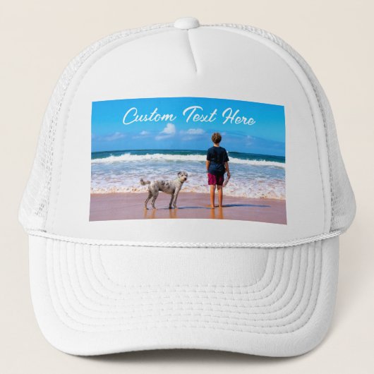 Aangepaste uw foto trucker hoed cadeau met tekst trucker pet (Voorkant)