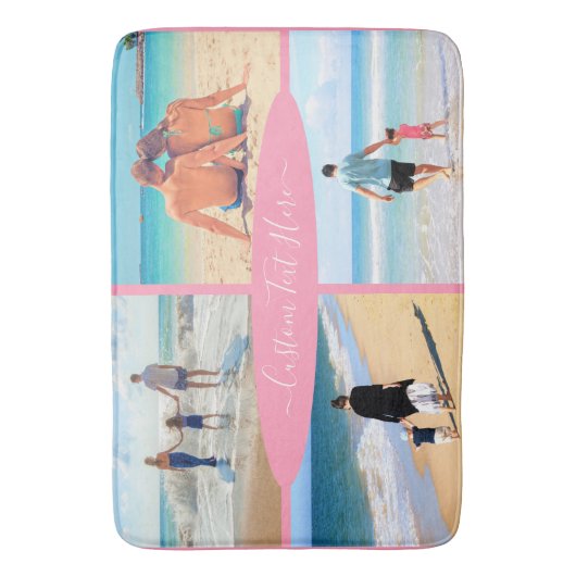 Aangepaste uw fotocollage badmat met tekst (Voorkant Verticaal)