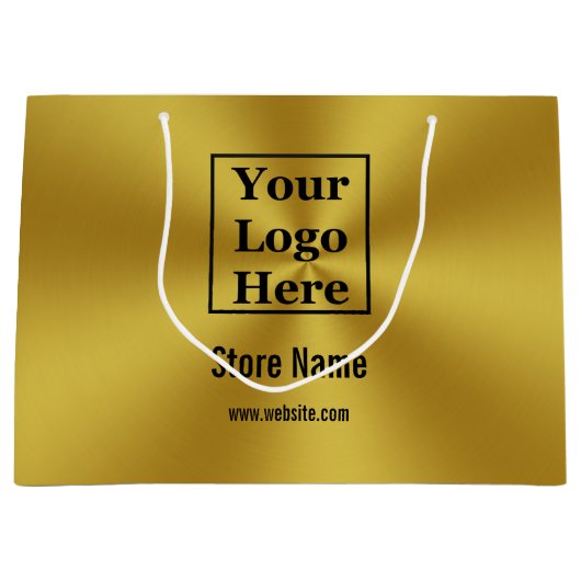Aangepaste Uw Logo Hier op Brushed Gold Look Groot Cadeauzakje (Voorkant)