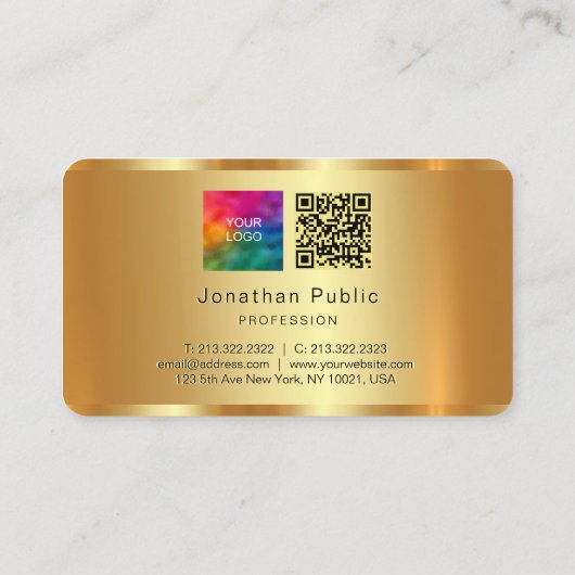 Aangepaste Uw Logo Tekst QR Code Gold Sjabloon Visitekaartje (Achterkant)