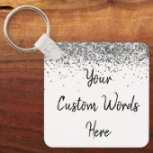 Aangepaste uw woorden hier wit & zilver gepersonal sleutelhanger (Voorkant)