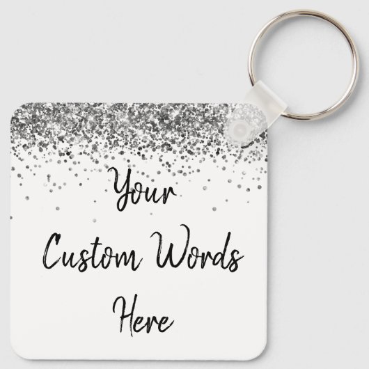 Aangepaste uw woorden hier wit & zilver gepersonal sleutelhanger (Achterkant)