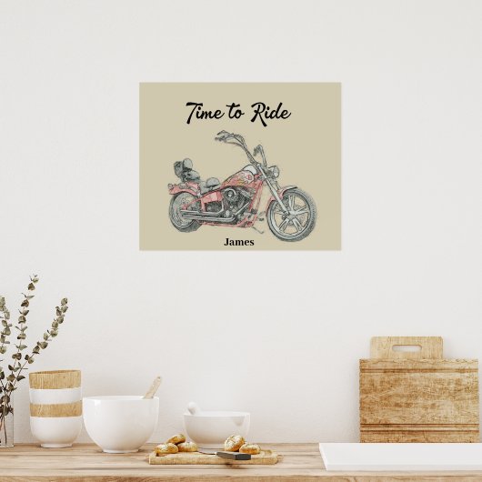 Aangepaste V-motorfiets met dubbele Bobber Poster (Keuken)