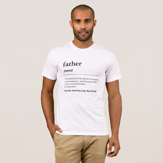 Aangepaste vader definitie van vader kinder namen t-shirt (Voorkant volledig)