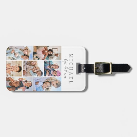 Aangepaste vader foto collage naam bagagelabel (Voorkant horizontaal)