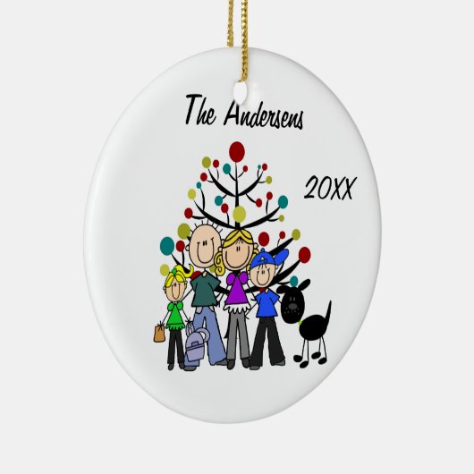 Aangepaste vader, mam, jongen, meisje, zwarte hond keramisch ornament (Rechts)